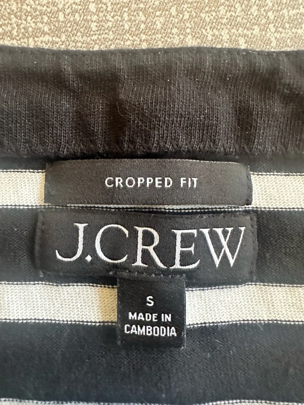 J.Crew Cropped Fit Striped Top Boxy Sz Small Black White Long Sleeve Boat Neck